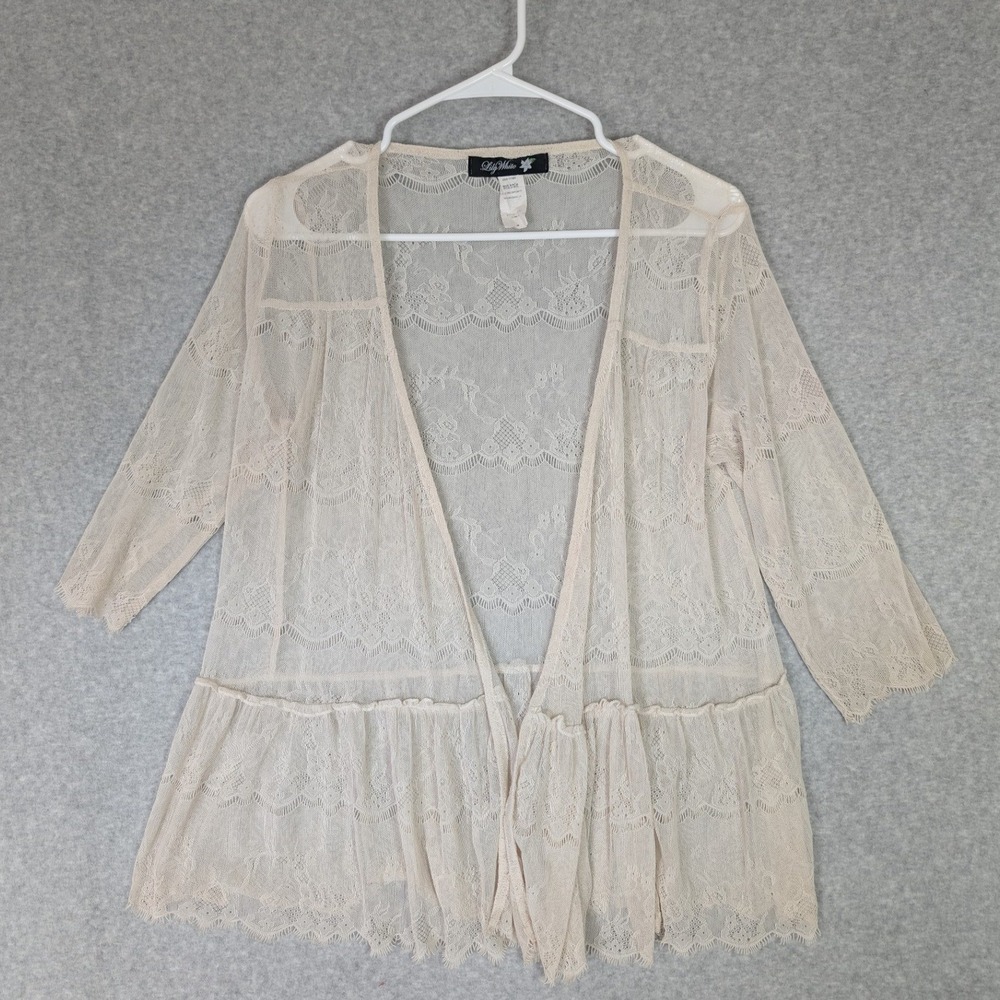 Sheer Floral Lace Open Front Peplum Cardigan Size M‎ Delicate Layering Soft Girl